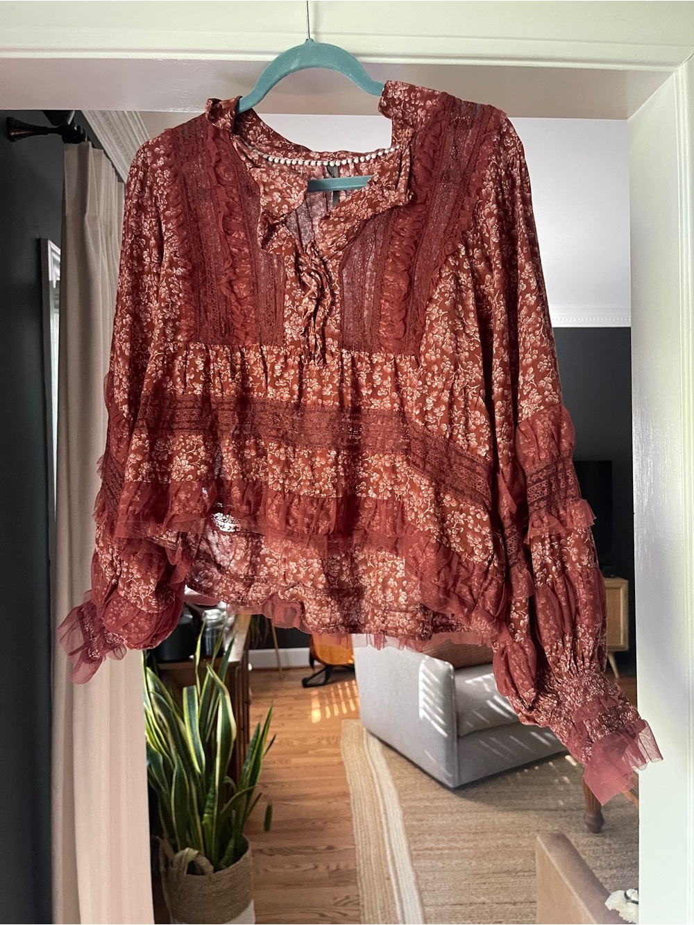 Anthropologie Ruffled V-Neck Popover Blouse